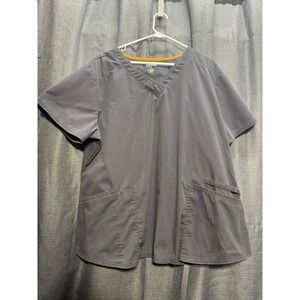 ScrubStar Premium V-Neck Scrub Top 2 Pockets‎ Gray Work Uniform Size XXL